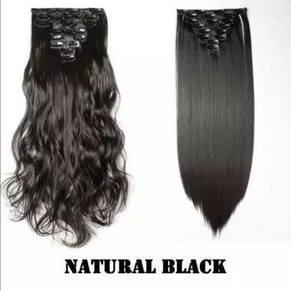 New natural Black hair straight extension clips - Picture 2 of 5